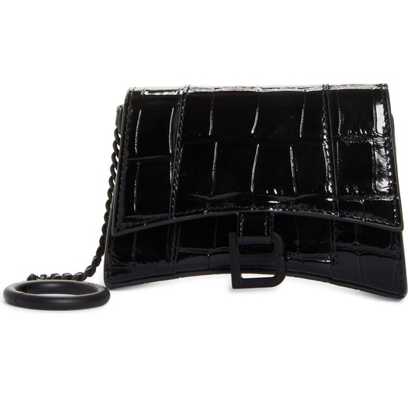 Balenciaga Hourglass Croc Embossed Leather Key Chain Card Case - Picture 2 of 10